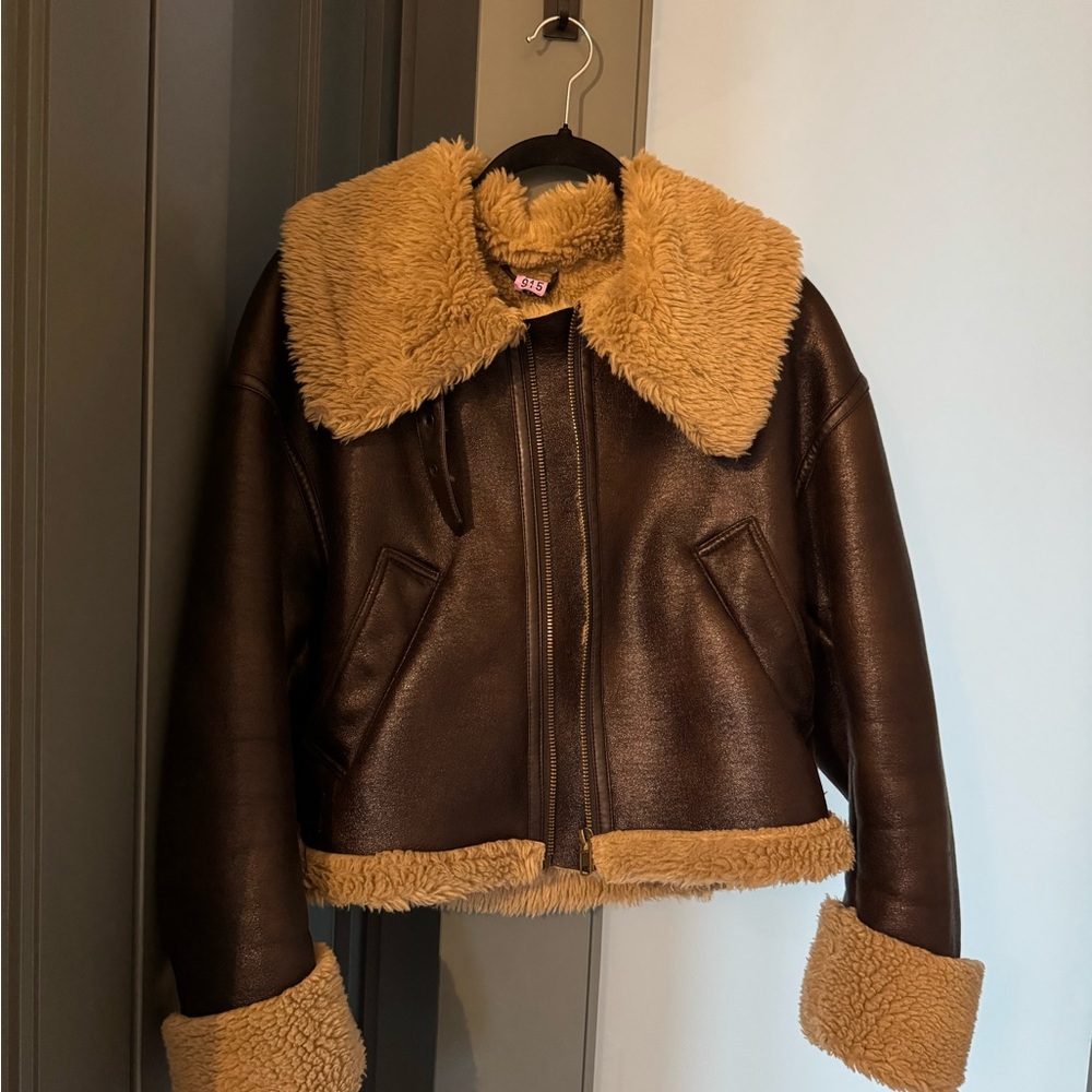 Zara Tan Shearling Jacket with Cream Fur